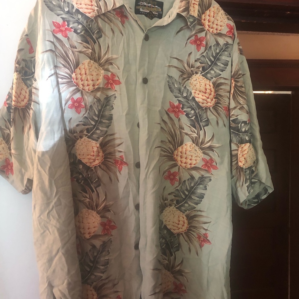 Hawaiian Light Blue silk Print Hawaiian Camp Shirt